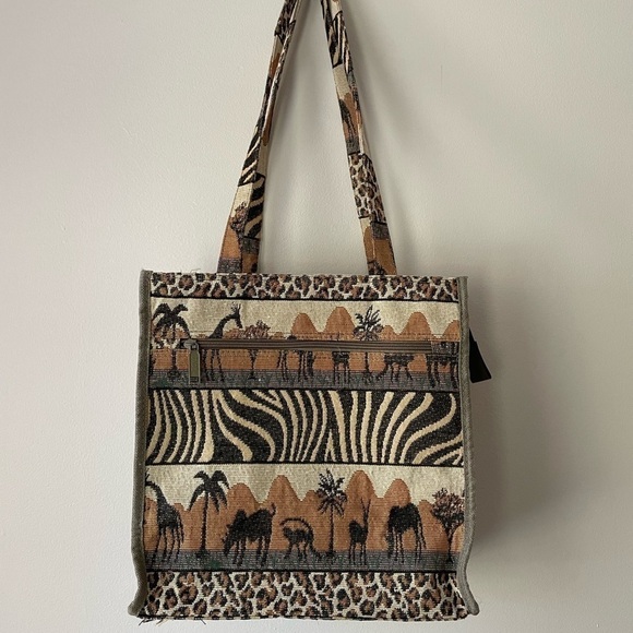 Vintage 80s Safari Animal Print tapestry tote bag vacation beach resort travel - Picture 1 of 12